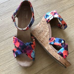 TOMS Strappy Floral Cork Wedge Heels